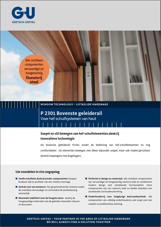 P 2301 Bovenste geleiderail hef-schuifsystemen